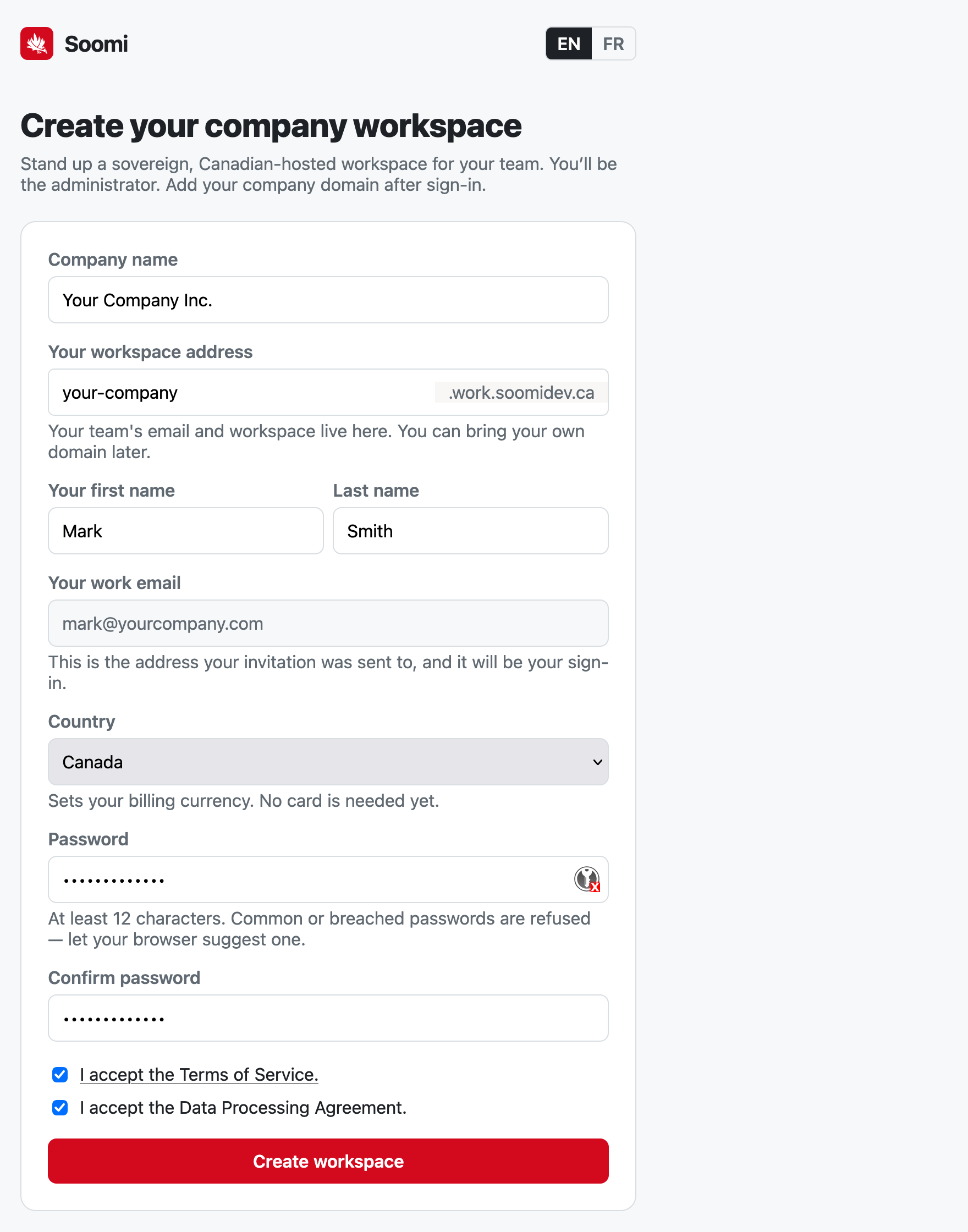 Create your company workspace