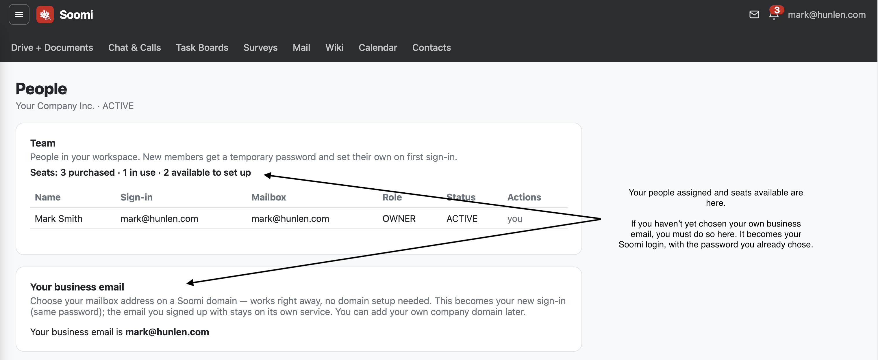 Your seats and your business email